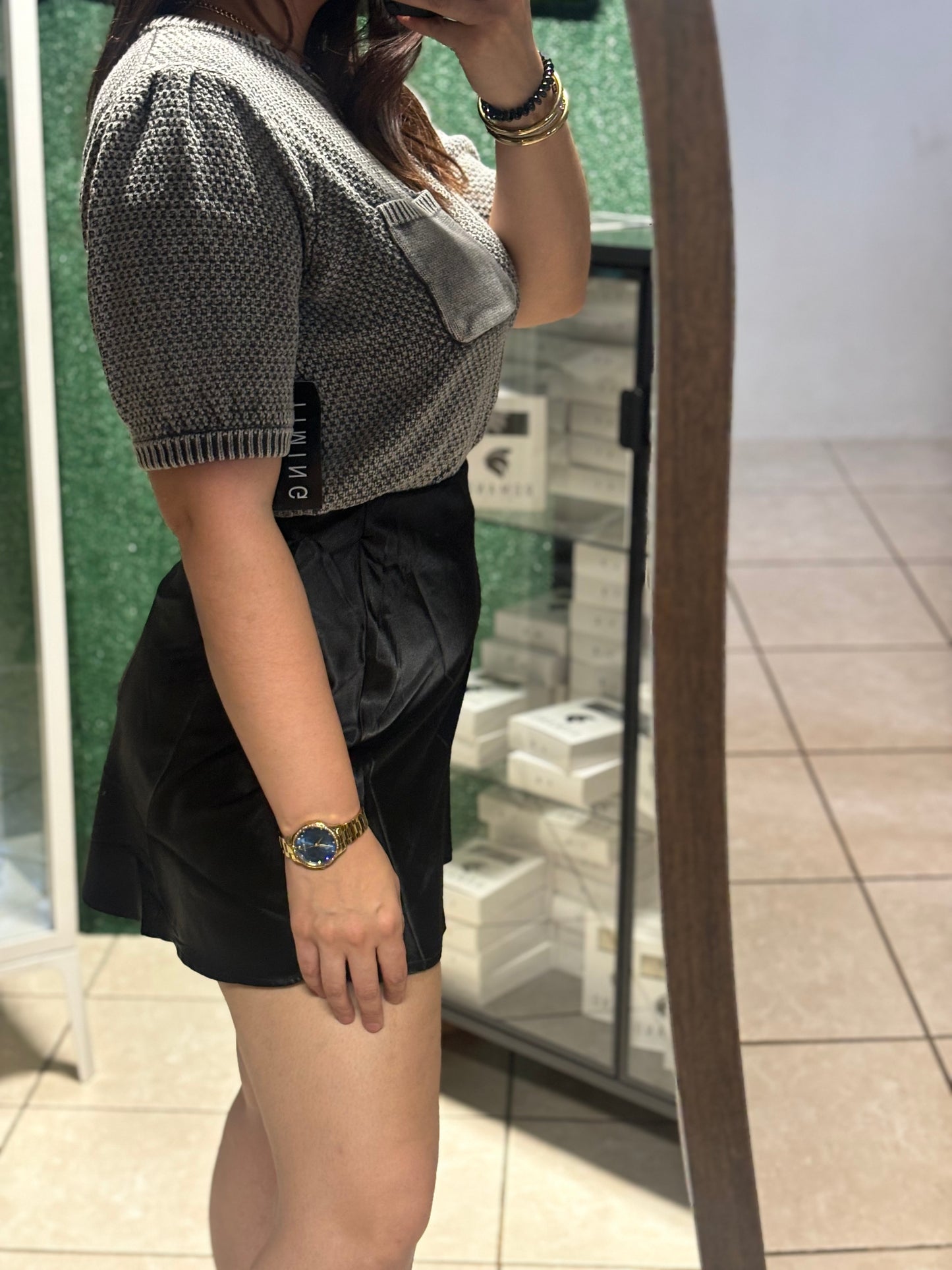 BLACK SATIN MIDI SKIRT