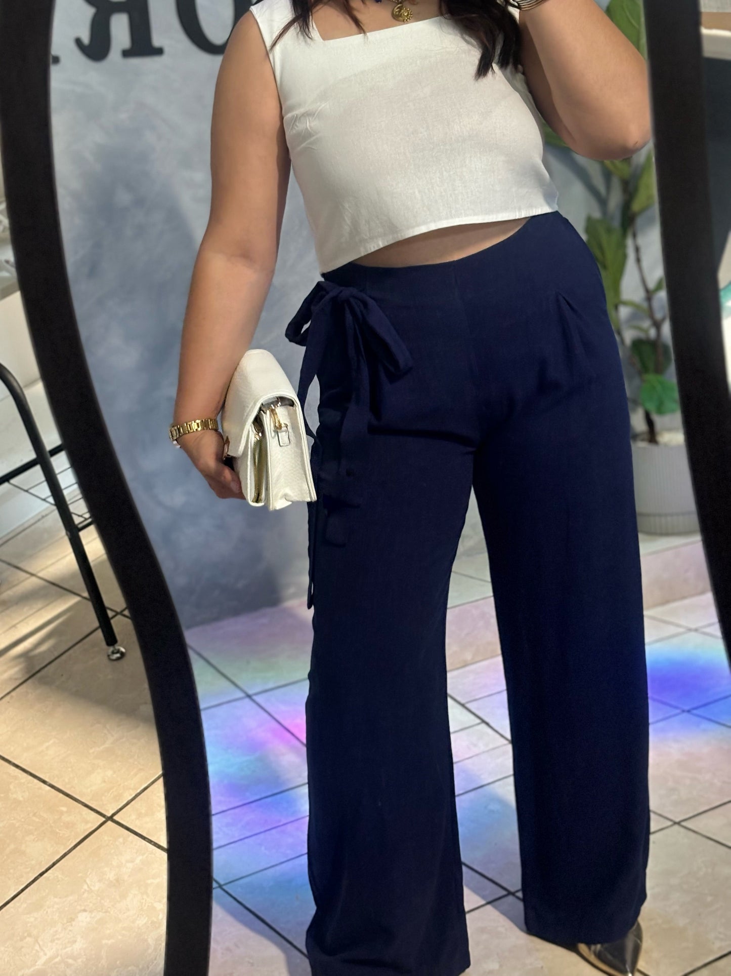 SIDE ZIPPER NAVY PANTS