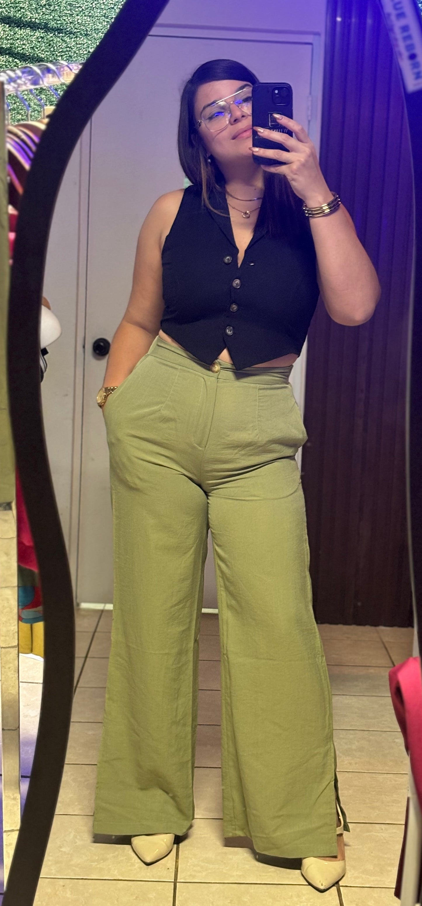 OLIVE WIDE LEG PANTS