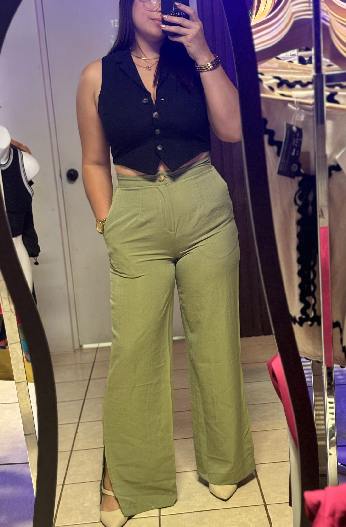 OLIVE WIDE LEG PANTS