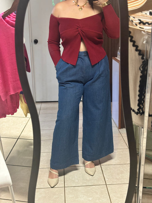 DENIM WIDE LEG PANTS