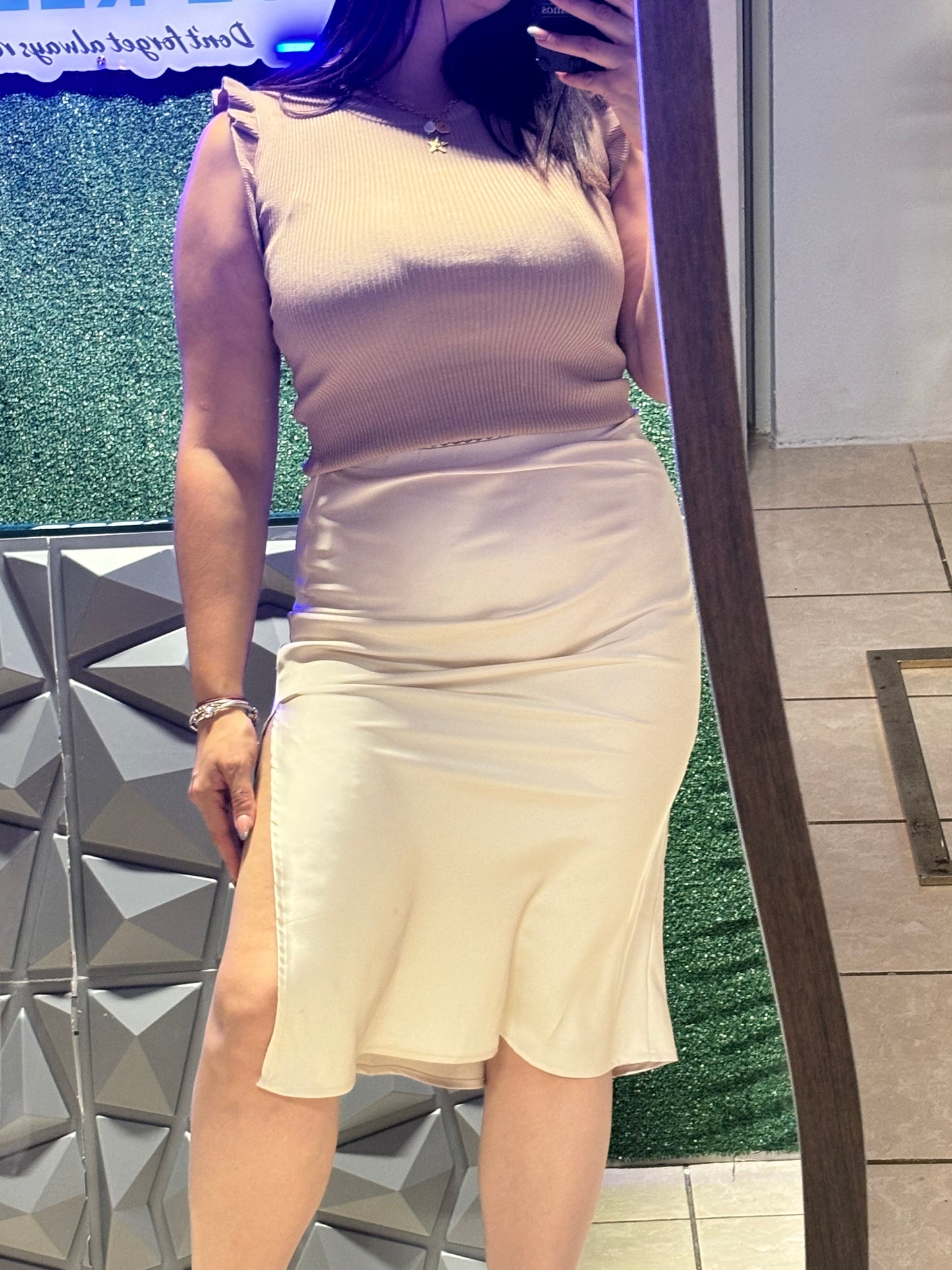 SATIN MIDI SKIRT