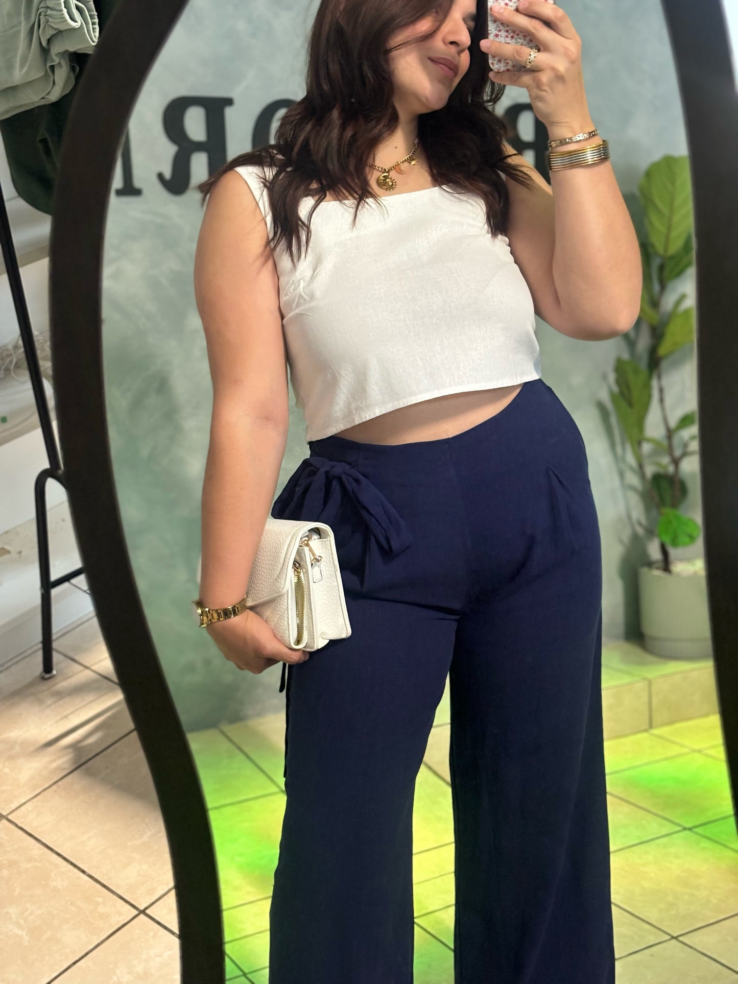 SIDE ZIPPER NAVY PANTS