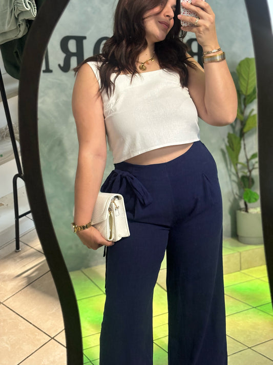 SIDE ZIPPER NAVY PANTS