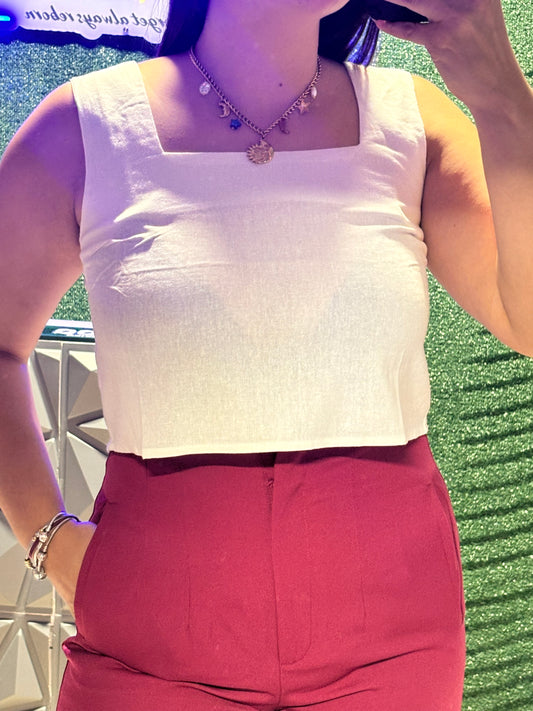 SQUARE NECK LINEN TOP WHITE