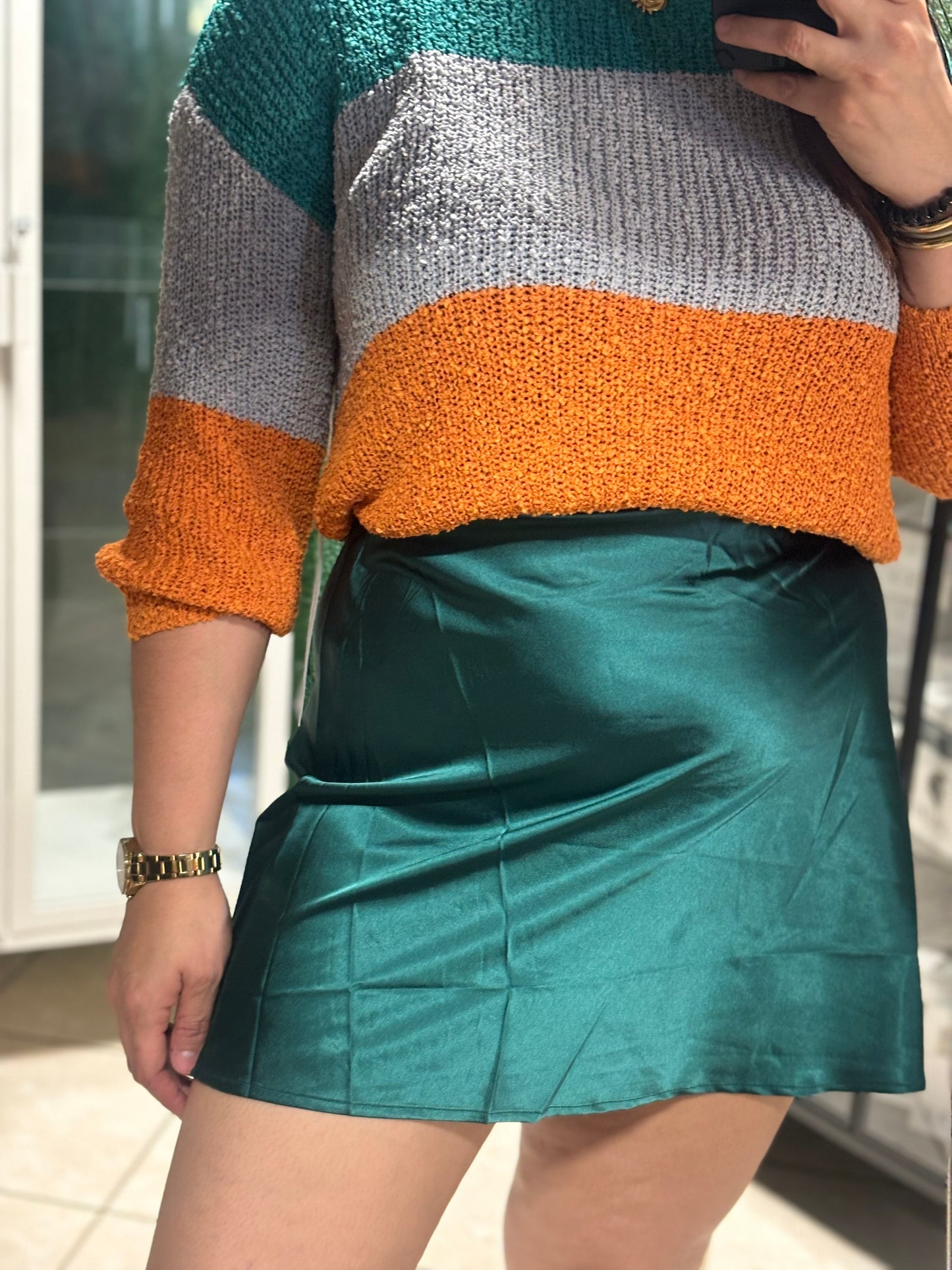 GREEN MIDI SATIN SKIRT