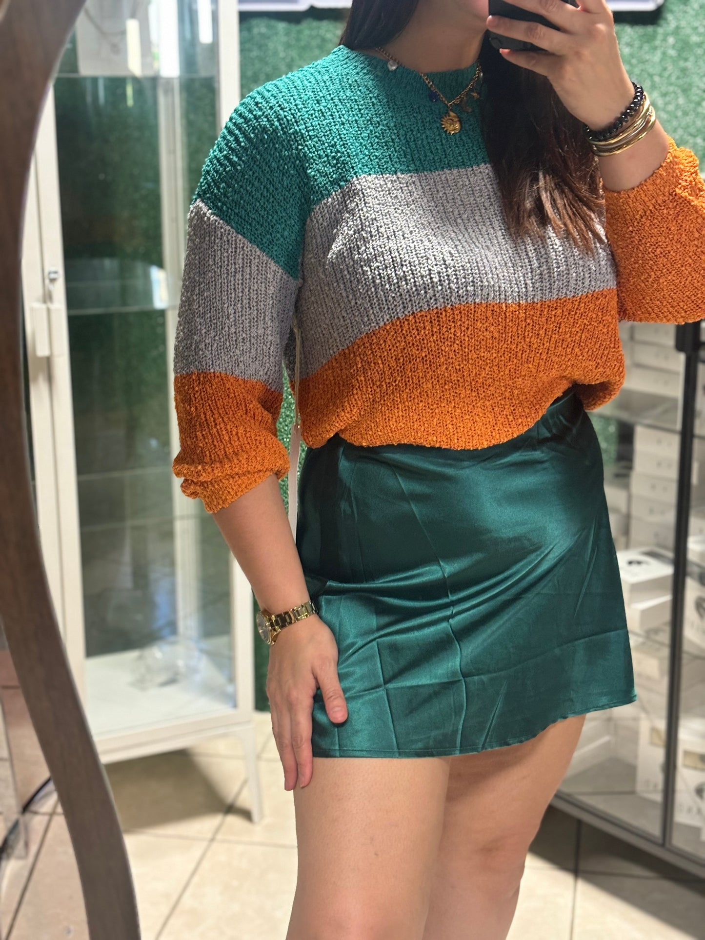 GREEN MIDI SATIN SKIRT