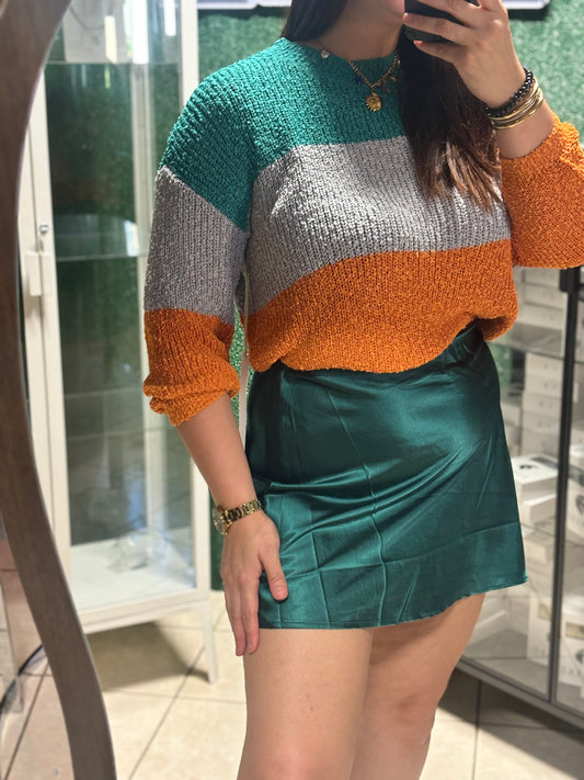 GREEN MIDI SATIN SKIRT